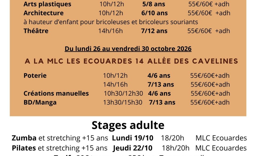 Stages Vacances Octobre 2026