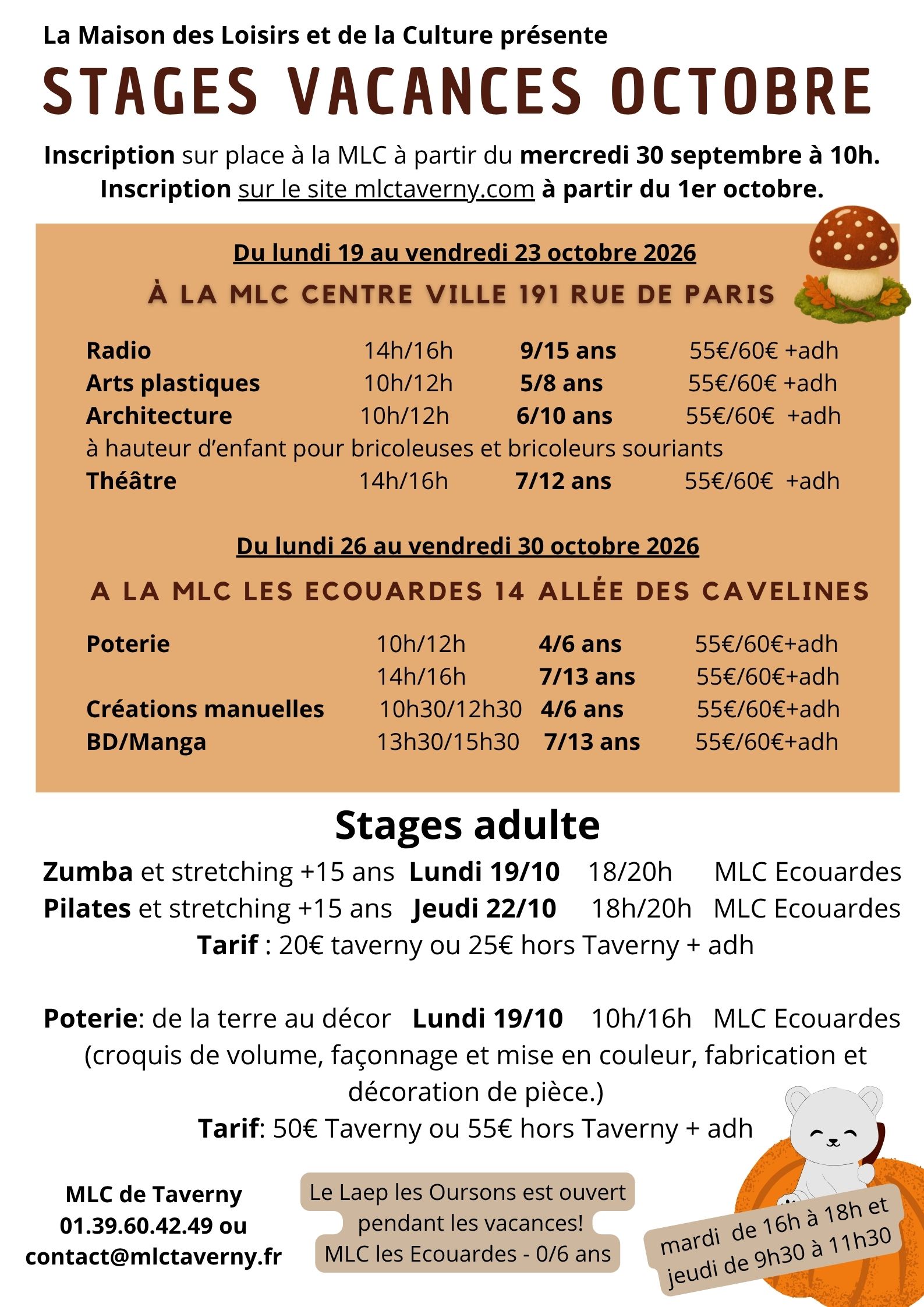 Stages Vacances Octobre 2026